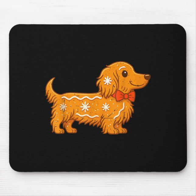 Gingerbread Long Hair Dachshund Christmas Pajama T Mouse Pad (Front)
