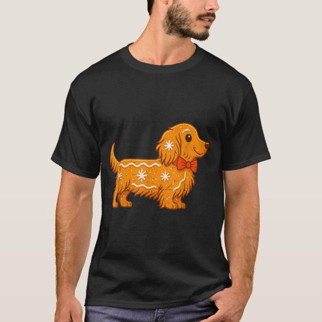 Gingerbread Long Hair Dachshund Christmas Pajama T T-Shirt (Front)