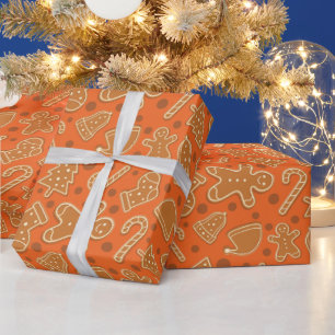 Gingerbread Love Christmas Gift Orange Seamless Wrapping Paper