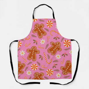 Gingerbread man and candy cane pattern apron