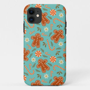 Gingerbread man and candy cane pattern iPhone 11 case