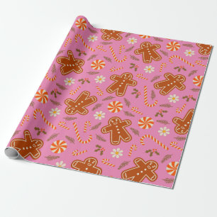 Gingerbread man and candy cane pattern wrapping paper