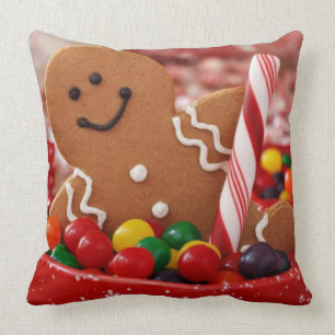 Gingerbread Man and Candy Throw Pillow