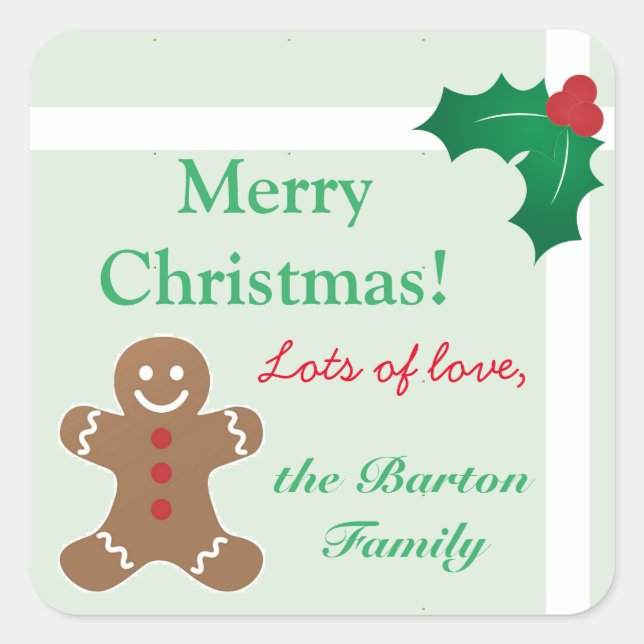 Gingerbread Man and Holly Square Sticker (Front)