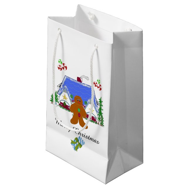 Gingerbread Man and House Small Gift Bag (Front Angled)