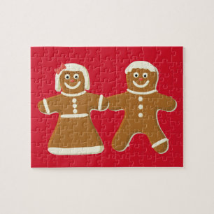 Gingerbread Man and Woman on Red Jigsaw Puzzle