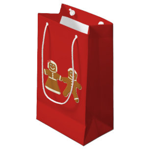 Gingerbread Man and Woman on Red Small Gift Bag