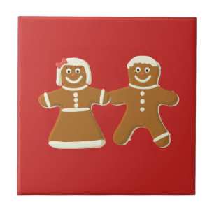 Gingerbread Man and Woman on Red Tile