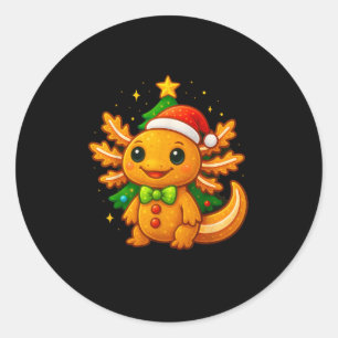 Gingerbread Man Axolotl Santa Hat Christmas Tree  Classic Round Sticker