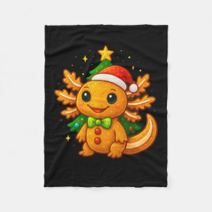 Gingerbread Man Axolotl Santa Hat Christmas Tree  Fleece Blanket