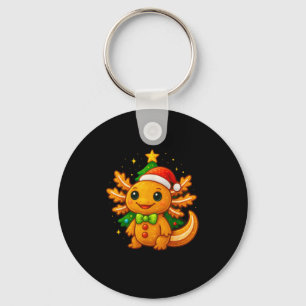 Gingerbread Man Axolotl Santa Hat Christmas Tree  Keychain