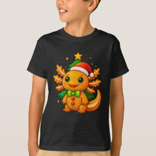 Gingerbread Man Axolotl Santa Hat Christmas Tree T-Shirt