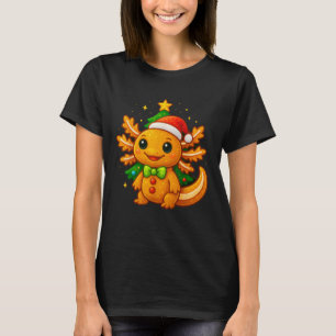 Gingerbread Man Axolotl Santa Hat Christmas Tree  T-Shirt