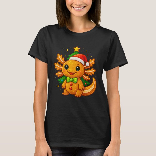 Gingerbread Man Axolotl Santa Hat Christmas Tree  T-Shirt (Front)