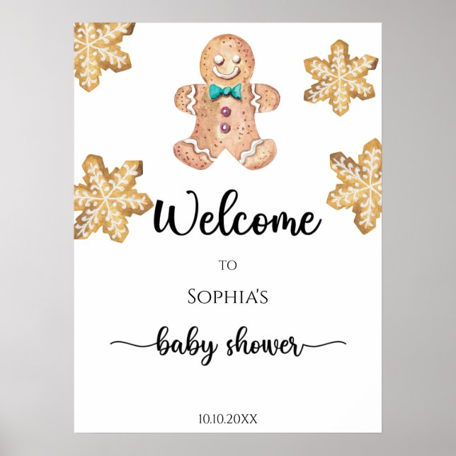 Gingerbread man baby shower foam board poster (Front)