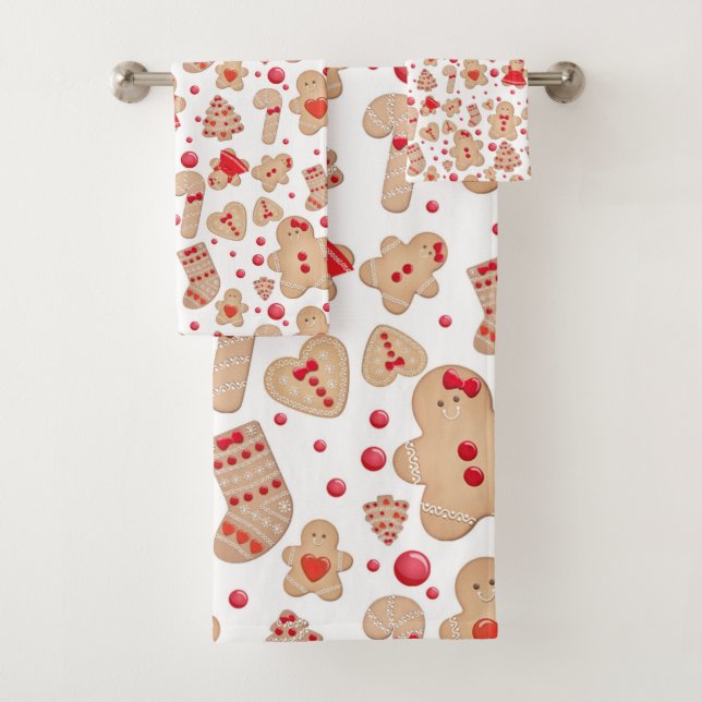 Gingerbread Man Baked Cookies Rustic Holiday Bath Towel Set (Insitu)