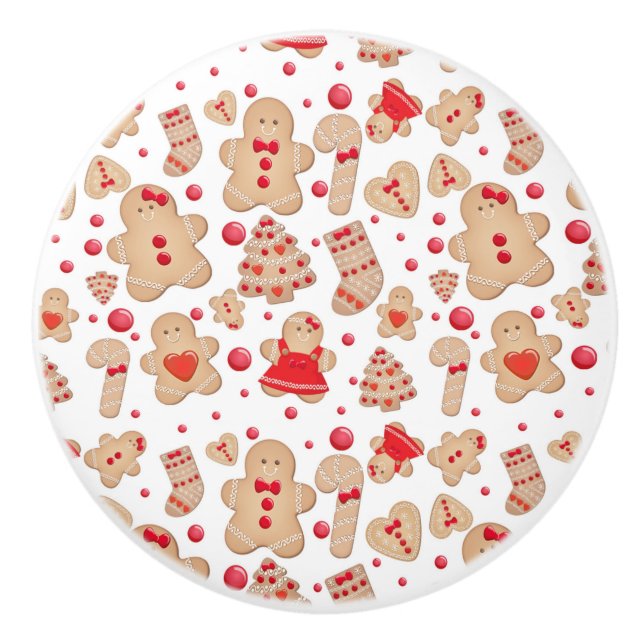 Gingerbread Man Baked Cookies Rustic Whimsical Ceramic Knob (Front)