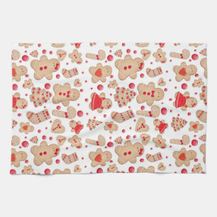 Gingerbread Man Baked Cookies Rustic Whimsical Kitchen Towel