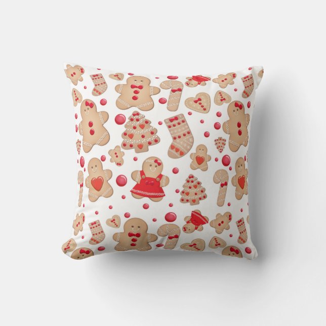 Gingerbread Man Baked Cookies Rustic Whimsical Throw Pillow (Front)