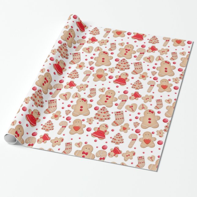 Gingerbread Man Baked Cookies Rustic Whimsical Wrapping Paper (Unrolled)