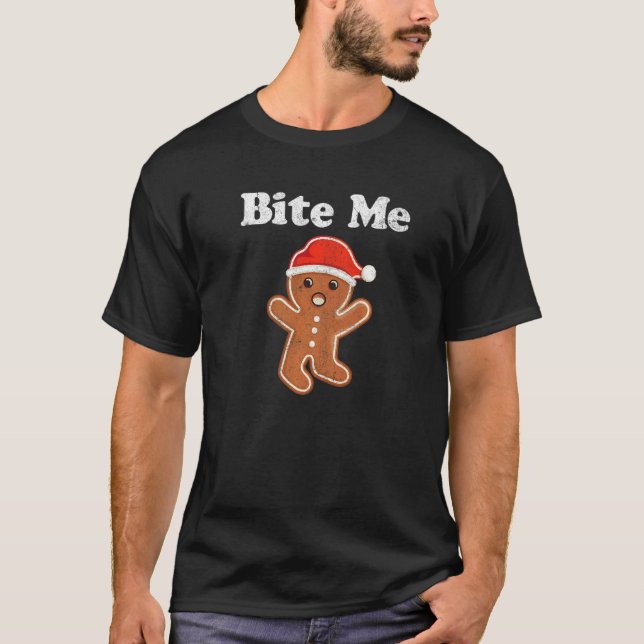 Gingerbread Man Bite Me Christmas Cookie Costume T-Shirt (Front)