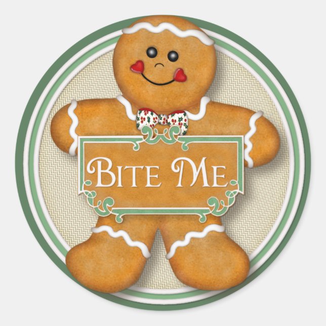 Gingerbread Man - Bite Me Classic Round Sticker (Front)