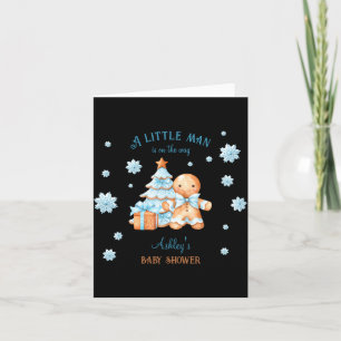 Gingerbread Man Boy Blue Christmas Baby Shower Card