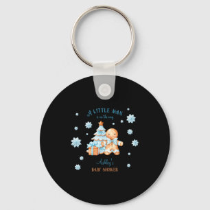 Gingerbread Man Boy Blue Christmas Baby Shower  Keychain