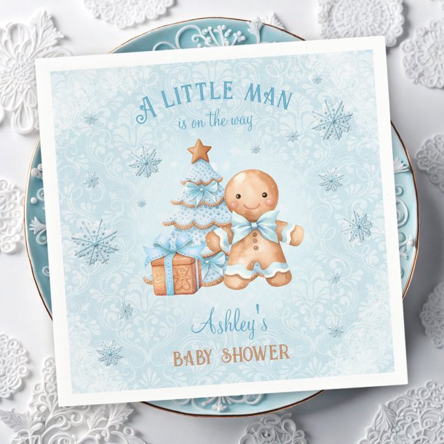 Gingerbread Man Boy Blue Christmas Baby Shower Napkin (Gingerbread Man Boy Blue Christmas Baby Shower Napkins)