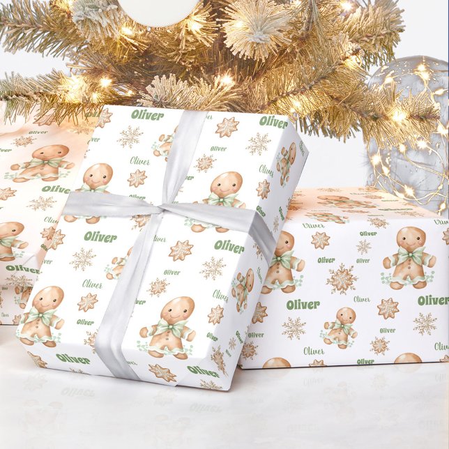 Gingerbread Man Boy Name Text Christmas Wrapping Paper (Gingerbread Man Boy Name Text Christmas Wrapping Paper)