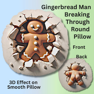 Gingerbread Man Breaking Through Wall - 3D Effect Round Pillow