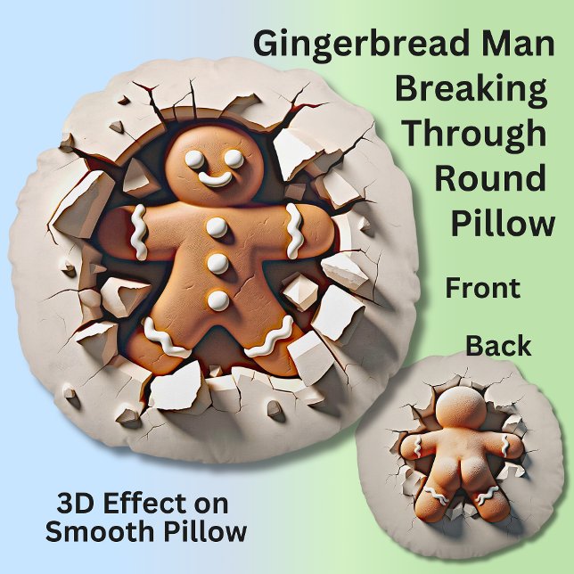 Gingerbread Man Breaking Through Wall - 3D Effect Round Pillow (Creator Uploaded)