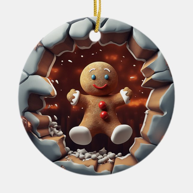Gingerbread Man Breakout, Christmas  Ceramic Ornament (Front)