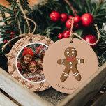 Gingerbread Man Brown Polka Dot Christmas Photo Ceramic Ornament<br><div class="desc">Celebrate the holidays with this adorable Gingerbread Man Brown Polka Dot Christmas Photo Ceramic Ornament. Featuring a cute gingerbread man design with a customizable photo on the back, this ornament is perfect for adding a touch of festive charm to your tree. Personalize it with your family name and favourite photo...</div>
