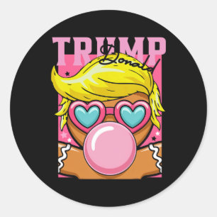 Gingerbread Man Bubblegum Trump Blowing Pink Sungl Classic Round Sticker