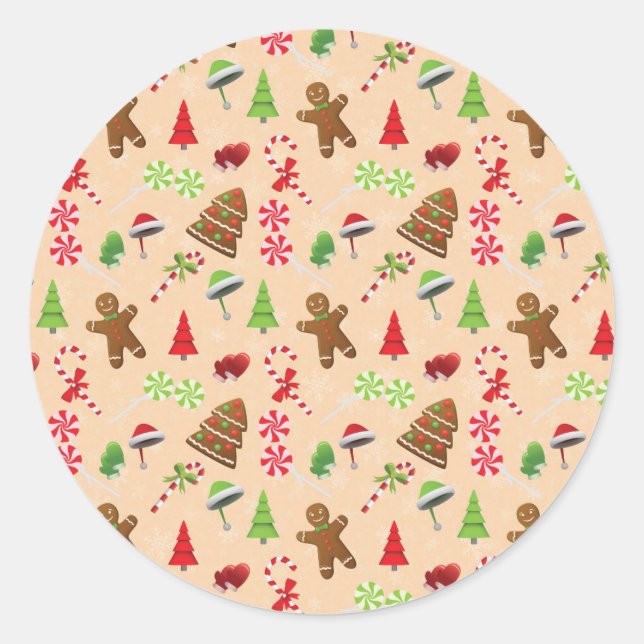 Gingerbread Man,Candy and santa hat Classic Round Sticker (Front)