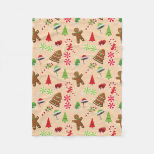 Gingerbread Man,Candy and santa hat Fleece Blanket