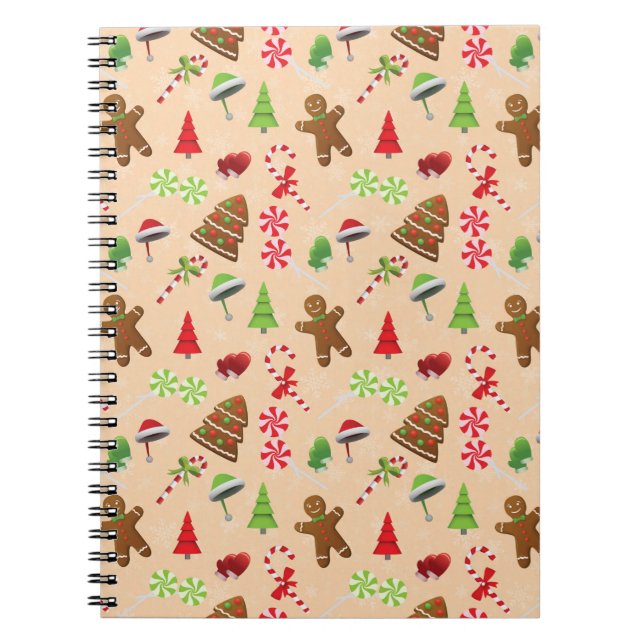 Gingerbread Man,Candy and santa hat Notebook (Front)