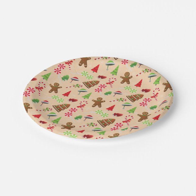 Gingerbread Man,Candy and santa hat Paper Plate (Angled)