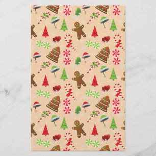 Gingerbread Man,Candy and santa hat Stationery