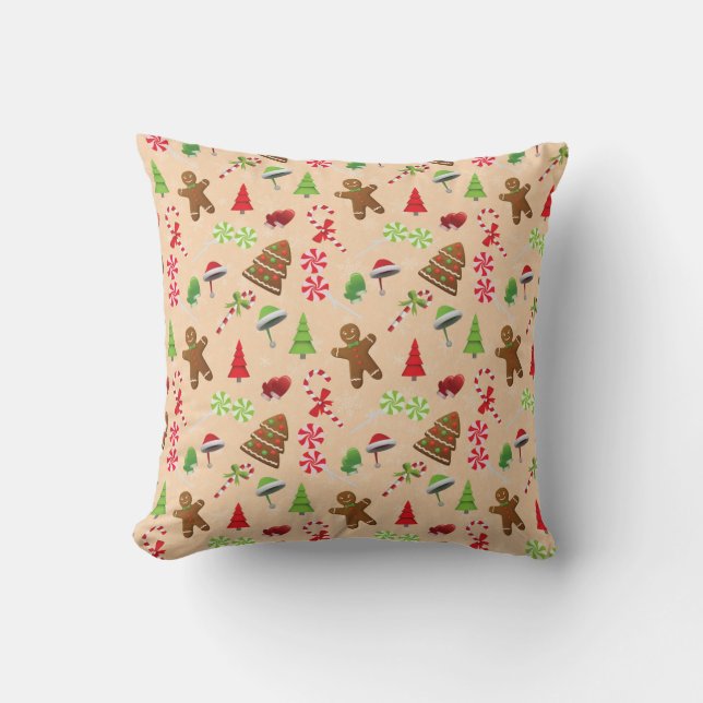 Gingerbread Man,Candy and santa hat Throw Pillow (Front)