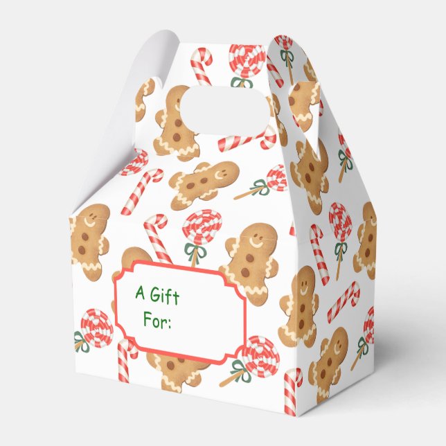 Gingerbread Man Candy Cane Christmas Pattern Favor Box (Front Side)