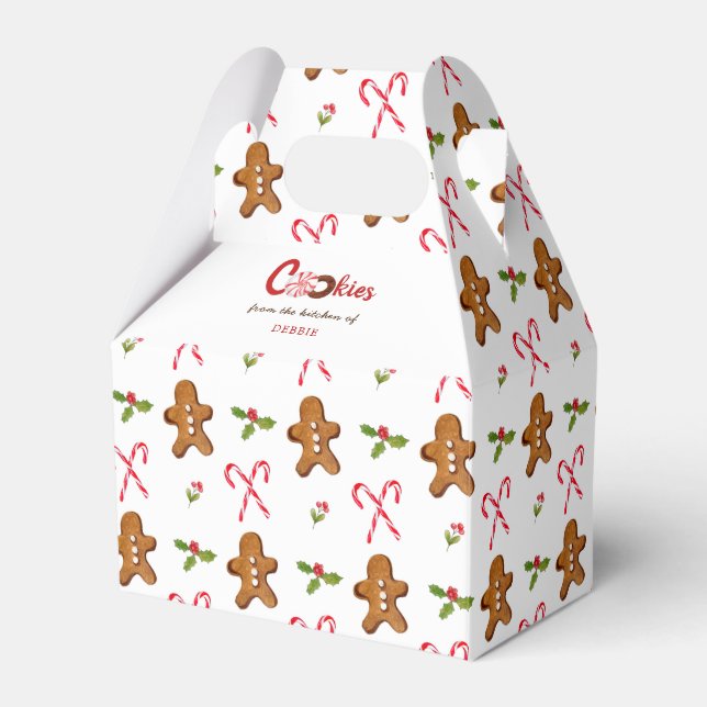 Gingerbread man & Candy cane Holiday Cookie Favor Box (Front Side)