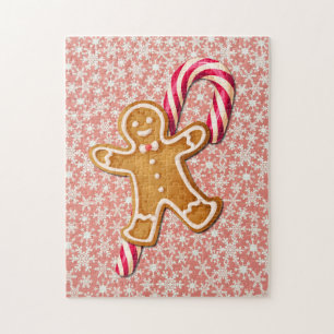 Gingerbread Man Candy Cane Snowflake Puzzle Art