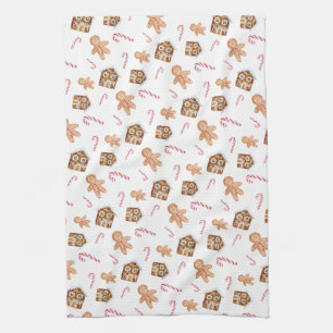 Gingerbread man candycane holiday sweets kitchen towel
