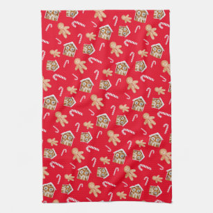 Gingerbread man candycane holiday sweets red kitchen towel