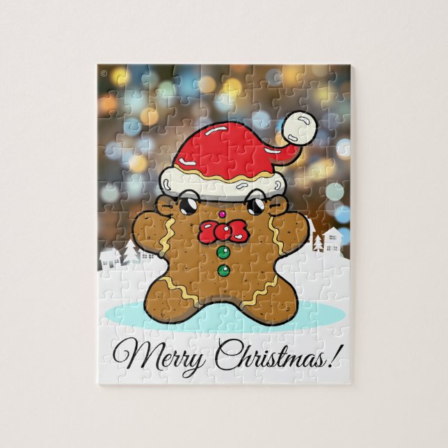 Gingerbread Man Cartoon Christmas Greeting Jigsaw Puzzle (Vertical)