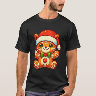 Gingerbread Man Cat Christmas Tees Womens Mens Kid