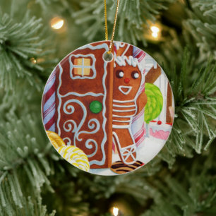 GINGERBREAD MAN Ceramic Circle Ornament