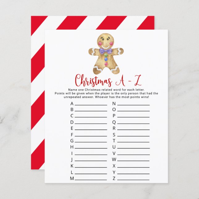 Gingerbread man - Christmas A-Z Game Card  (Front/Back)